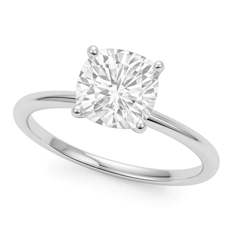 3 Carat Cushion Cut Lab Grown Diamond Solitaire Ring 10K White Gold