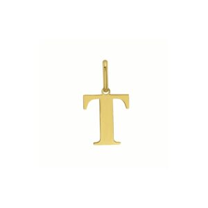 14K Yellow Gold Initial T Charm Pendant 21 mm