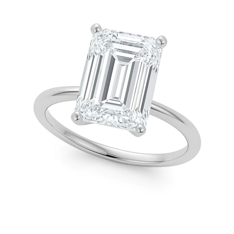 5 Carat Emerald Cut Lab Grown Diamond Solitaire Ring in 14K White Gold
