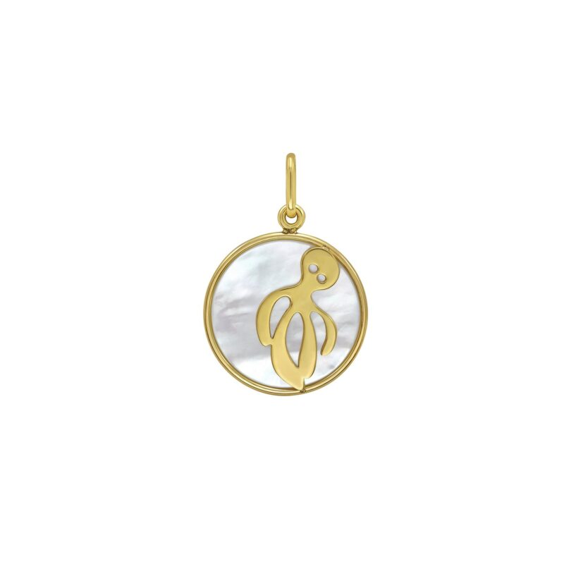 Octopus Charm Pendant Mother of Pearl &14K Yellow Gold