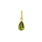 Pear Shaped Green Peridot Charm Pendant 14K Yellow Gold