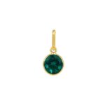 Round Green Emerald Charm Pendant 14K Yellow Gold