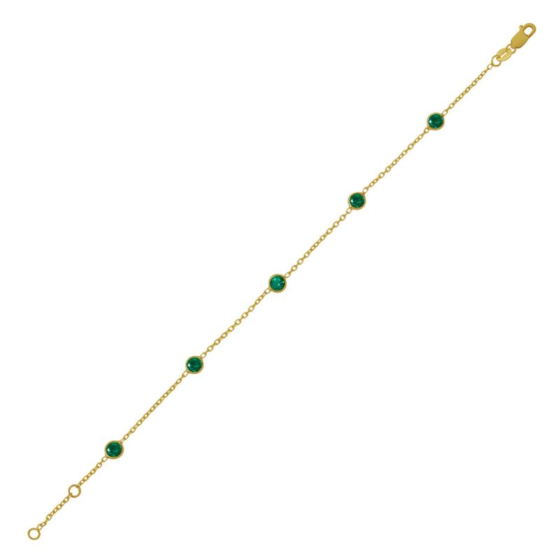 Emerald Station Bracelet 14K Yellow Gold 7 Inch