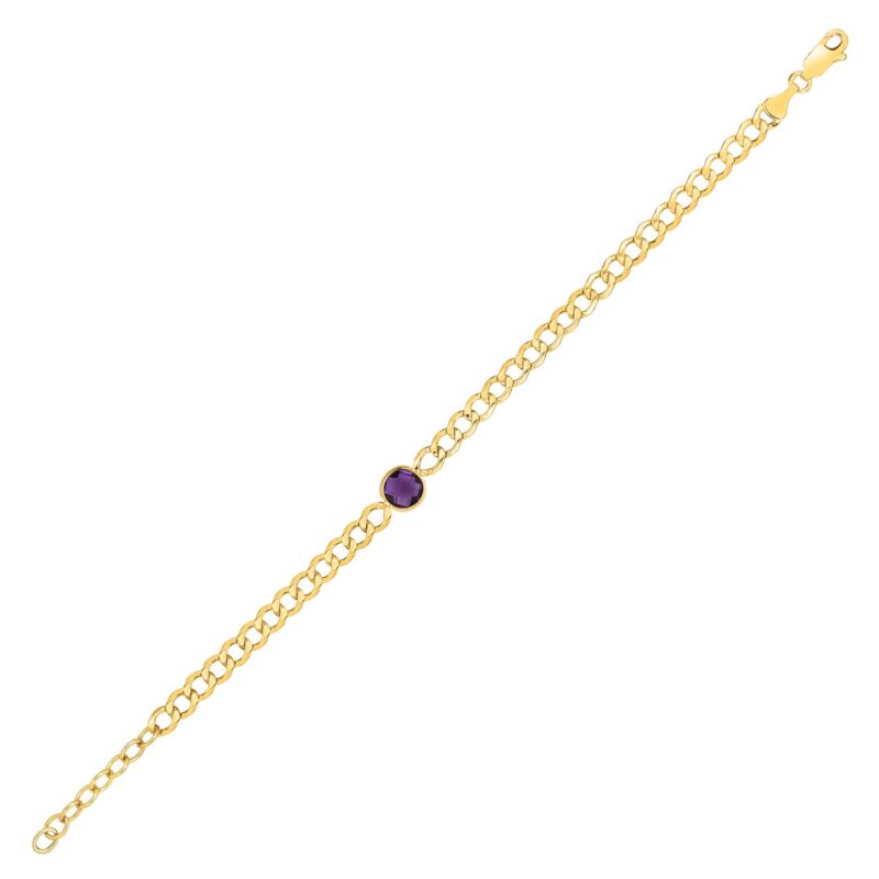 Amethyst Curb Chain Bracelet 3.6 mm 14K Yellow Gold