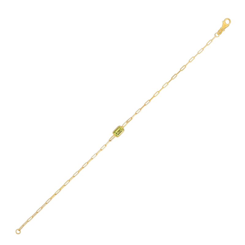 14K Yellow Gold Peridot Paperclip Bracelet 1.5 mm