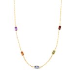 Multi Colorful Gemstone Paperclip Necklace 1.5 mm 14K Yellow Gold with garnet, peridot, blue topaz, citrine, and amethyst stones Multi Colorful Gemstone Paperclip Necklace 1.5 mm 14K Yellow Gold with garnet, peridot, blue topaz, citrine, and amethyst stones