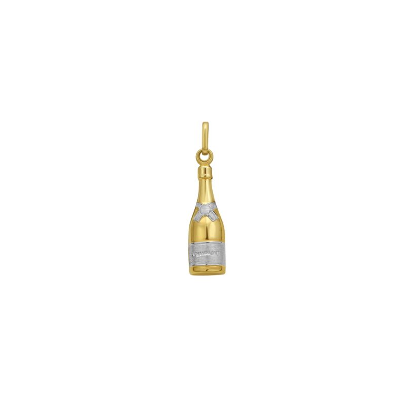 Champagne Bottle Charm Pendant 14K Yellow Gold