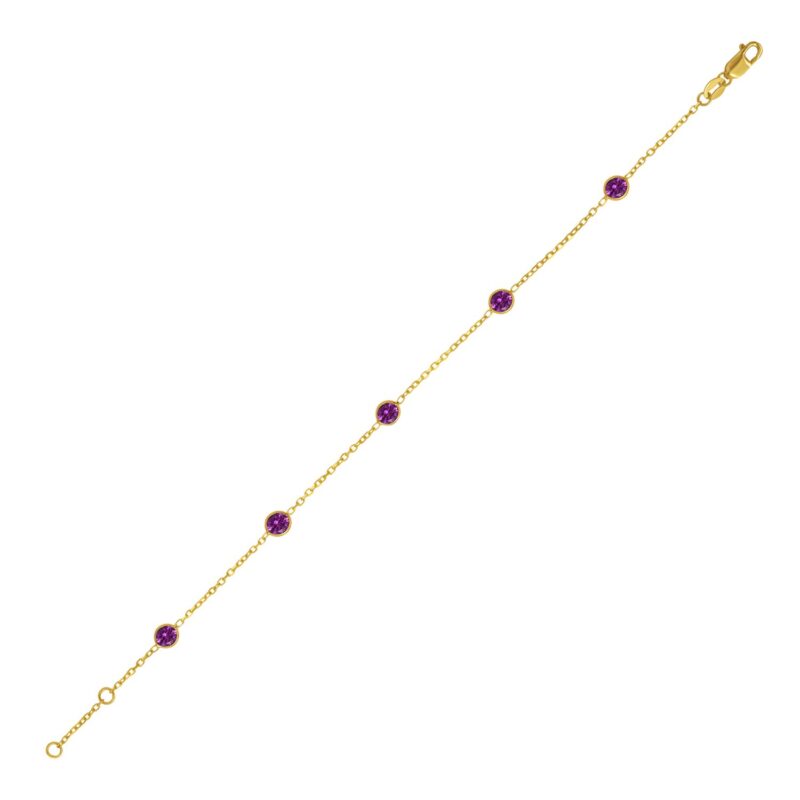 14K Gold Pink Sapphire Station Bracelet