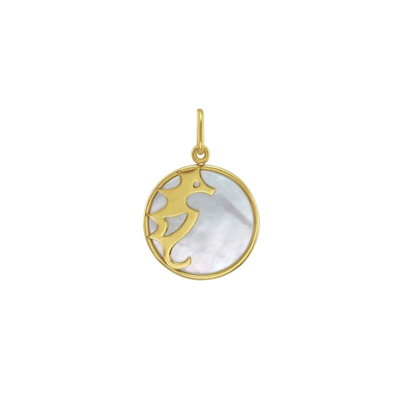 14K Gold Seahorse Charm Pendant with Mother of Pearl