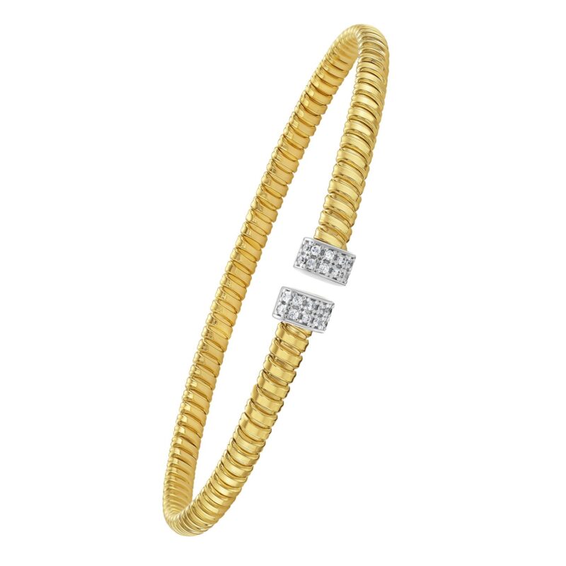 Endcaps Diamond Tubogas Cuff Bangle 4 mm 14K Yellow Gold
