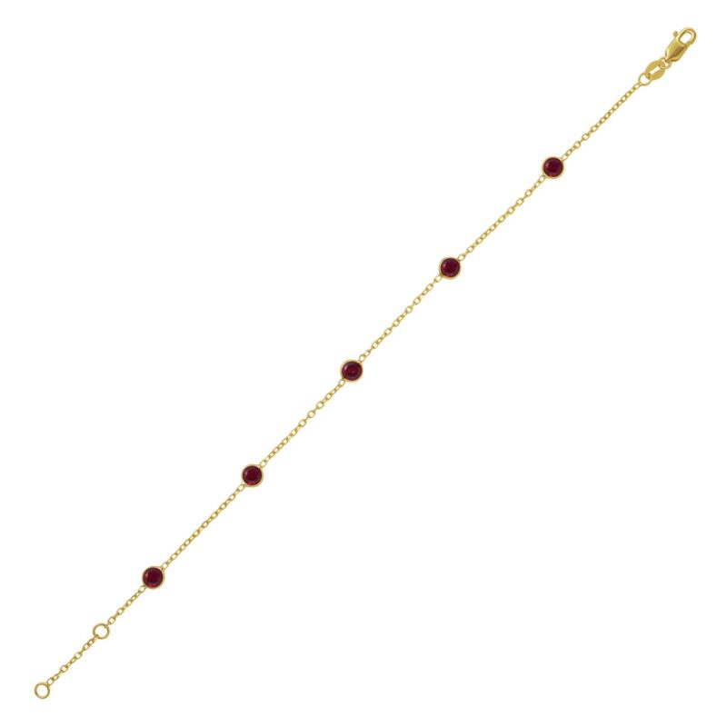 Red Ruby Station Bracelet 14K Yellow Gold 1 Gram