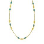 14K Yellow Gold Hexagon Turquoise Inlay Links Necklace