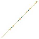 14K Yellow Gold Hexagon Turquoise Inlay Links Bracelet