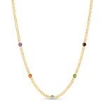 14K Yellow Gold Multi Color Gemstone Curb Chain Necklace