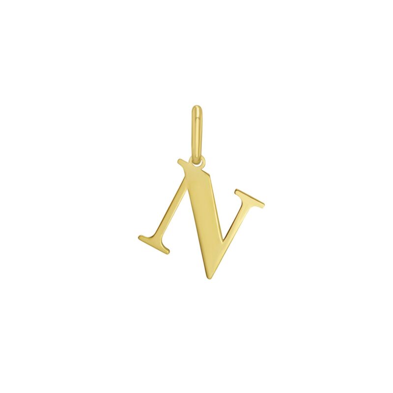 14K Yellow Gold Initial N Letter Charm Pendant