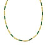 Malachite Rectangle Links Necklace 3.5 mm 14K Yellow Gold