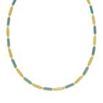 Turquoise Rectangle Links Necklace 3.5 mm 14K Yellow Gold