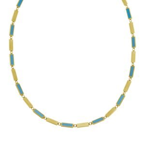 Turquoise Rectangle Links Necklace 3.5 mm 14K Yellow Gold