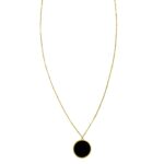 Onyx Inlay Circle Necklace 14K Yellow Gold
