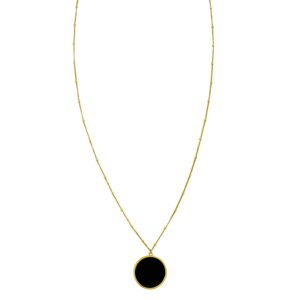 Onyx Inlay Circle Necklace 14K Yellow Gold