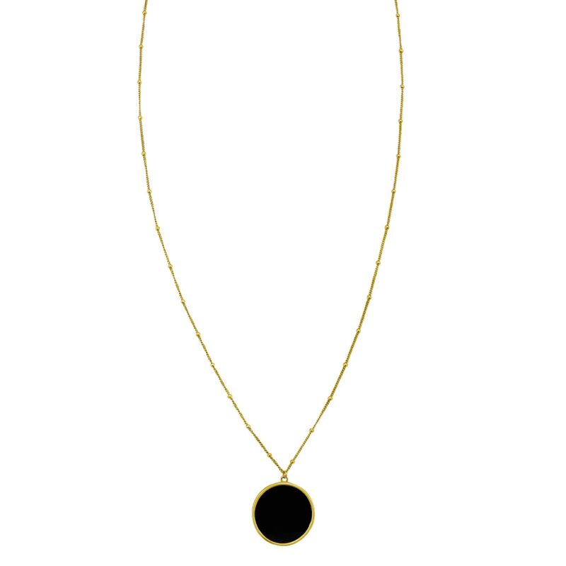Onyx Inlay Circle Necklace 14K Yellow Gold