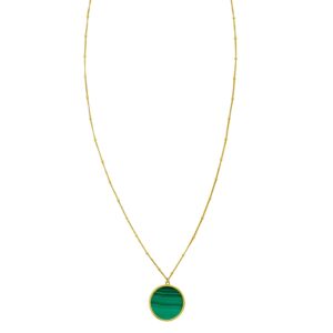 Malachite Inlay Circle Necklace 14K Yellow Gold
