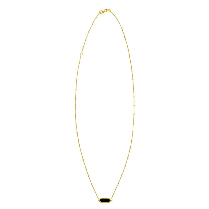 Hexagon Onyx Pendant Necklace 14K Yellow Gold