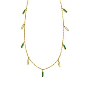 Malachite And MOP Inlay Station Necklace 14K Yellow Gold