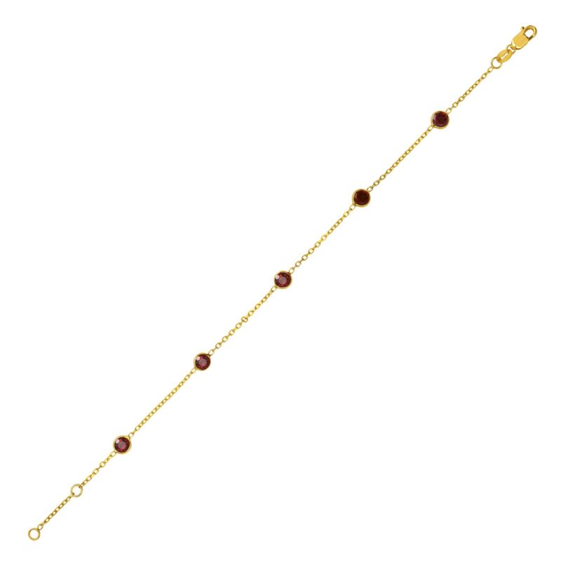 Garnet Station Bracelet 14K Yellow Gold