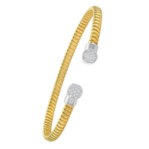 Diamond Round End Tubogas Cuff Bangle 4 mm 14K Yellow Gold