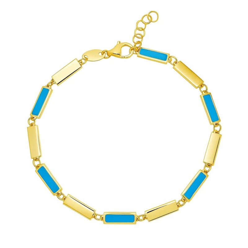 Turquoise Rectangle Links Bracelet 3.5 mm 14K Yellow Gold