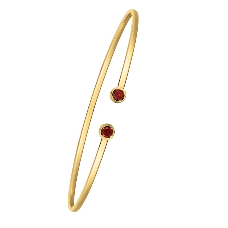 Garnet Open Cuff Bangle 2 mm 14K Yellow Gold