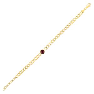 14K Yellow Gold Garnet Curb Chain Bracelet 3.6 mm