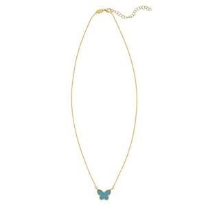 Primavera Turquoise Butterfly Necklace 14K Yellow Gold