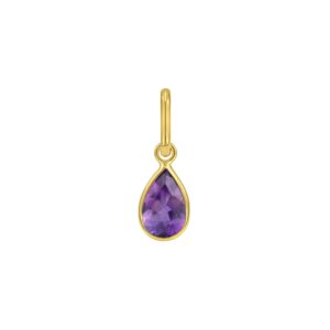 Pear Shaped Amethyst Charm Pendant 14K Yellow Gold