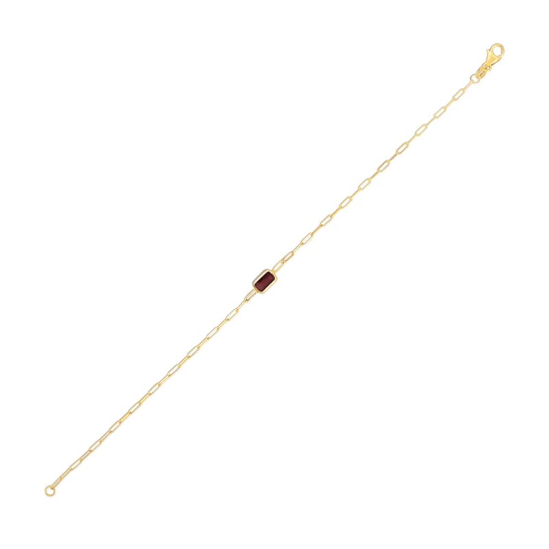 14K Yellow Gold Garnet Paperclip Bracelet 1.5 mm
