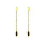 Hexagon Onyx Dangle Drop Earrings 14K Yellow Gold
