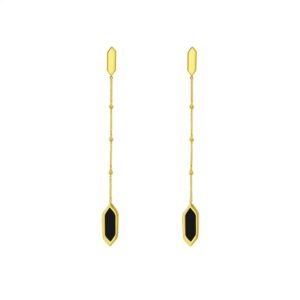 Hexagon Onyx Dangle Drop Earrings 14K Yellow Gold