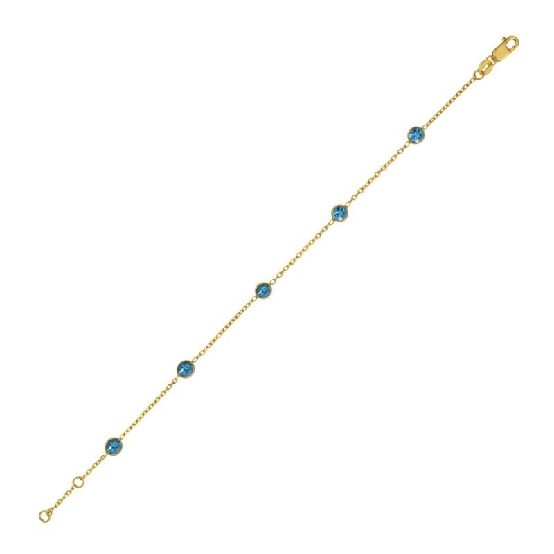 Blue Topaz Station Bracelet 14K Yellow Gold