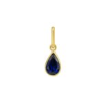 Pear Blue Sapphire Charm Pendant 14K Yellow Gold