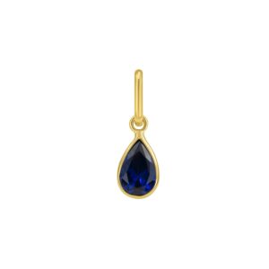 Pear Blue Sapphire Charm Pendant 14K Yellow Gold