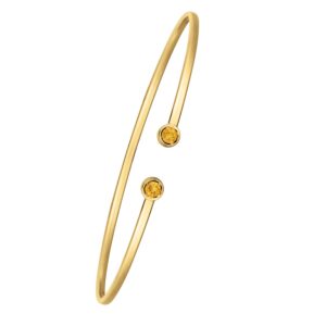 Orange Citrine Open Cuff Bangle 2mm 14K Yellow Gold