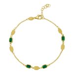 Hexagon Malachite Inlay Links Bracelet 14K Yellow Gold