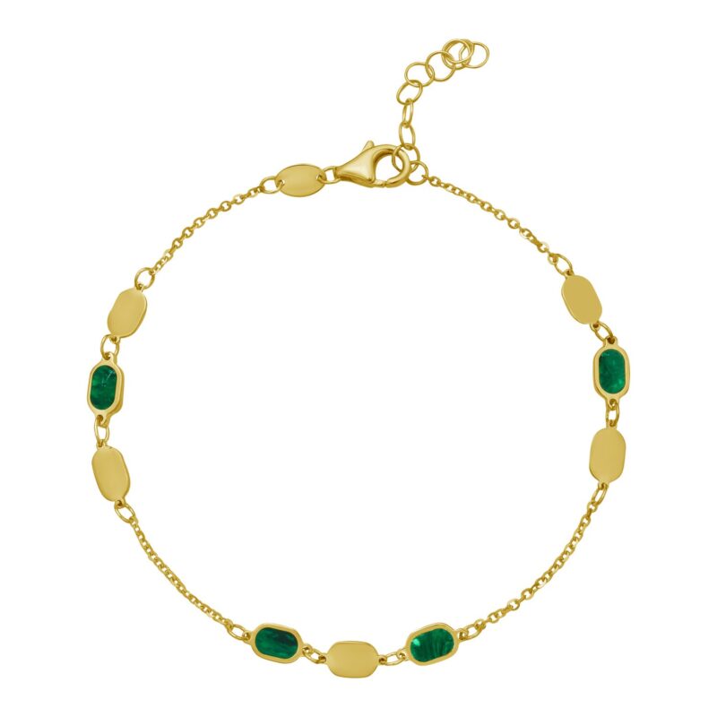 Hexagon Malachite Inlay Links Bracelet 14K Yellow Gold