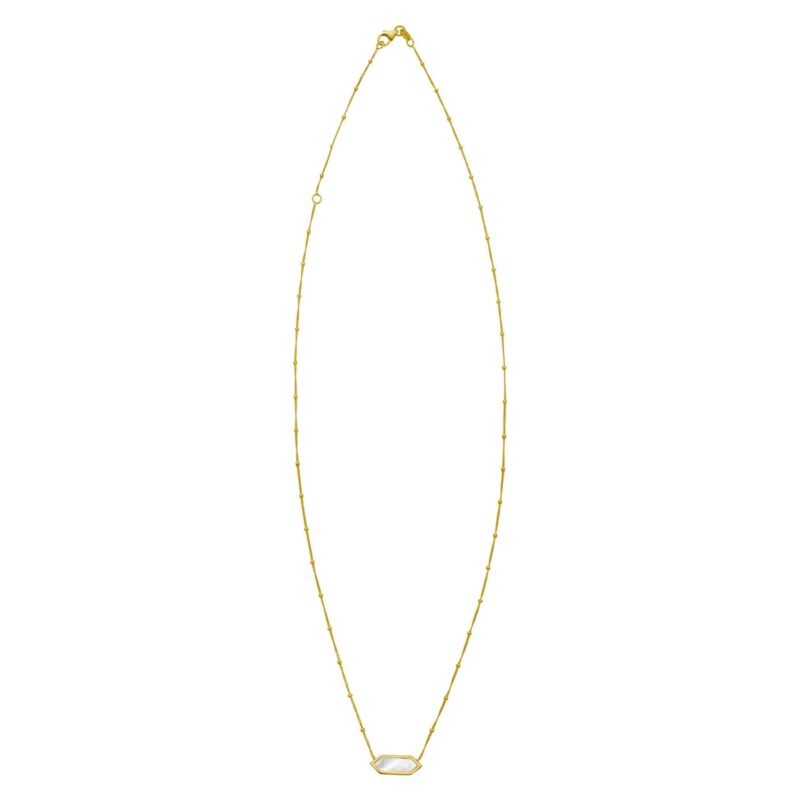 Hexagon Mother Of Pearl Pendant Necklace 14K Yellow Gold