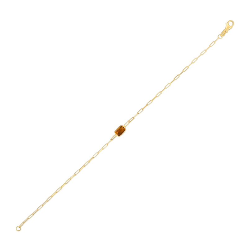14K Yellow Gold Citrine Paperclip Bracelet 1.5 mm