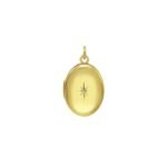 Oval Diamond Locket Charm Pendant 16 mm 14K Yellow Gold