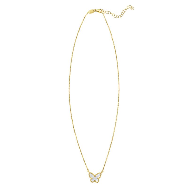 Primavera Mother of Pearl Butterfly Necklace 14K Yellow Gold