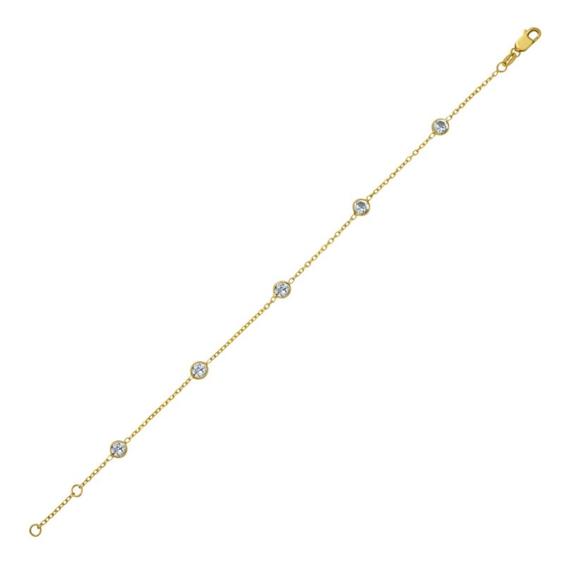 Cubic Zirconia Station Bracelet 14K Yellow Gold