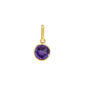 Round Amethyst Charm Pendant 14K Yellow Gold